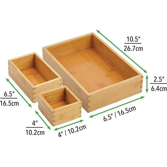 Opbergdoos voor de keuken – ladenbox van bamboe in verschillende maten – stapelbare lade-organizer voor bestek en keukengerei – set van 3 – natuurlijke kleuren