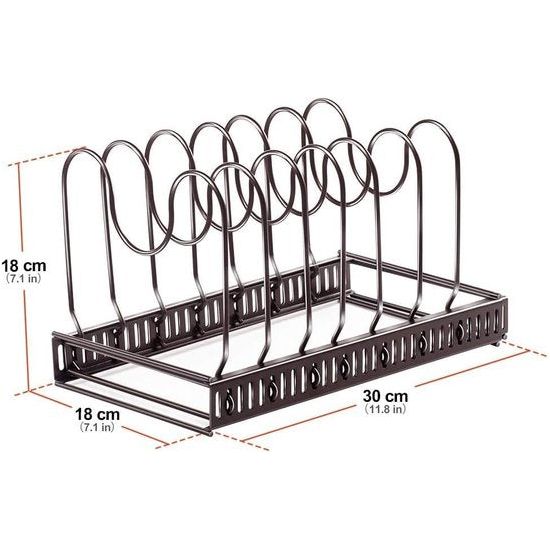 Pannendekselhouder, pannenhouder voor lade, opslag met 8 verstelbare vakken, dekselhouder lade, pannenhouder voor keuken, organizer, zwart