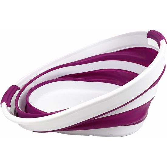 Wasmand van kunststof, inklapbaar, 23 l, ovale kuip/mand, opvouwbare opbergcontainer/organizer, draagbare wasmand, ruimtebesparende wasmand (1, wit/paars)