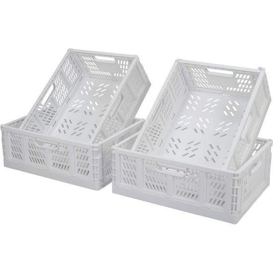 4 stuks opvouwbare kunststof opbergdozen, kunststof vouwmand, opvouwbare opbergmand, kunststof mand, stapelbare transportdozen, vouwdoos van kunststof voor keuken, slaapkamer, kantoor