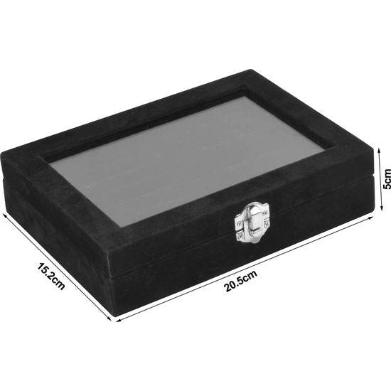 sieraden-organizerdoos, sieradendoos met glazen deksel, sieradendisplay, sieradendoos voor halsketting, armband, ringen, oorbellen, sieraden (grijs)