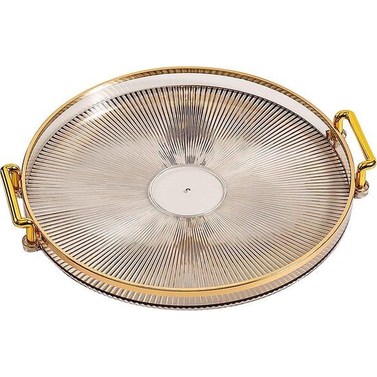 Rond dienblad met handgrepen van acryl, gouden decoratief dienblad voor salontafel, hartstuk, keuken, grote koffie-thee-dienblad, make-up, kandelaar, organizer (ernsteen)