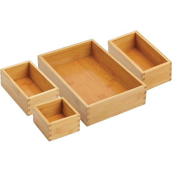 mDesign Opbergdoos voor de keuken – ladenbox van bamboe in verschillende maten – stapelbare lade-organizer voor bestek en keukengerei – set van 4 – natuurlijke kleuren