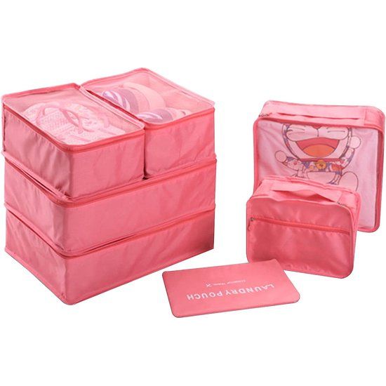 Koffer Organizer Set 7-delig, kledingtassen voor kleding, cosmetica, schoenenzak, kabelopbergtas, reisorganizer tas (watermeloenpoeder)