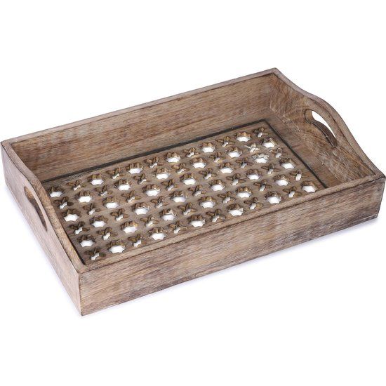 Decoratief houten dienblad voor het serveren van snacks, fruitthee, handgesneden, huiskeuken, decorgeschenken, 15 x 10 inch