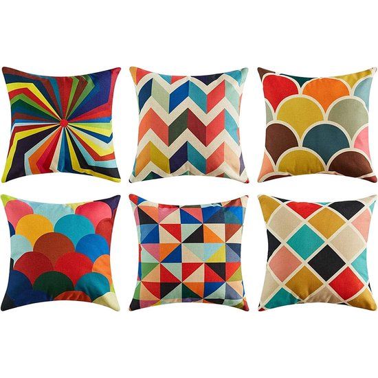 Kussenovertrekken, linnen, met geometrische patronen voor bank, huiskamer, auto, decoratieve kussenovertrekken, 45 x 45 cm, verpakking met 6 stuks, roze, 45 x 45 cm