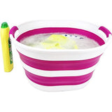 Wasmand van kunststof, inklapbaar, 23 l, ovale kuip/mand, opvouwbare opbergcontainer/organizer, draagbare wasmand, ruimtebesparende wasmand (1, wit/paars)