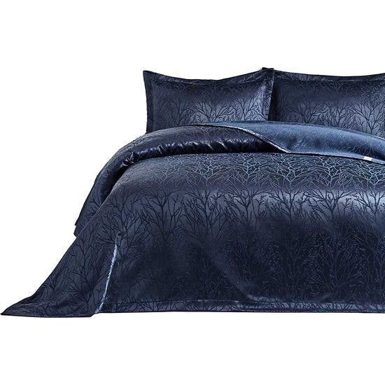 ELART bedlinnenset sprei 150x200 cm en 50x70 cm 1 kussen | Bed Gooi Deken voor Zomer Gewatteerde Deken voor Bed Sofa Gooi | Jacquard Stoffen Deken Zacht en Modern (Marineblauw)
