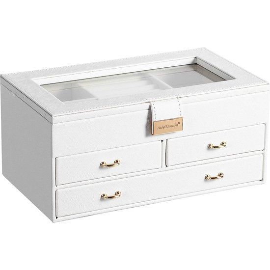 Sieradendoos, juwelenkistje met 2 laden, PU-leer, voor ringen, armbanden, oorbellen, fluwelen voering