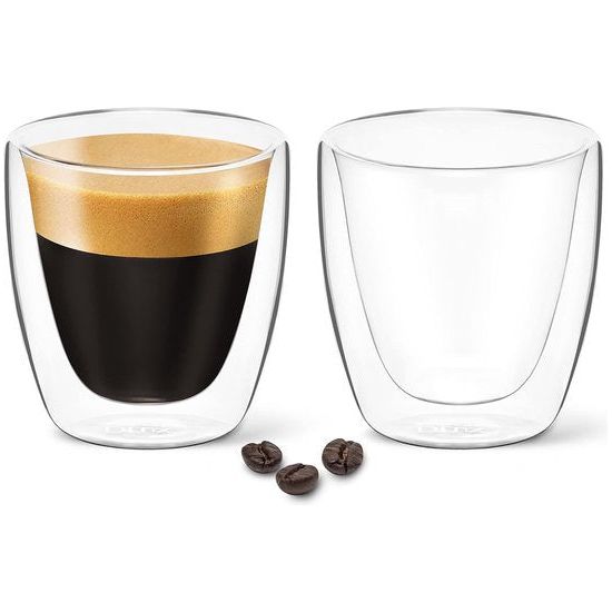 DLux - Set van 2x 90ml espresso koffiekopjes- dubbele laag, helderglazen - geïsoleerd Borosilicaat glaswerk