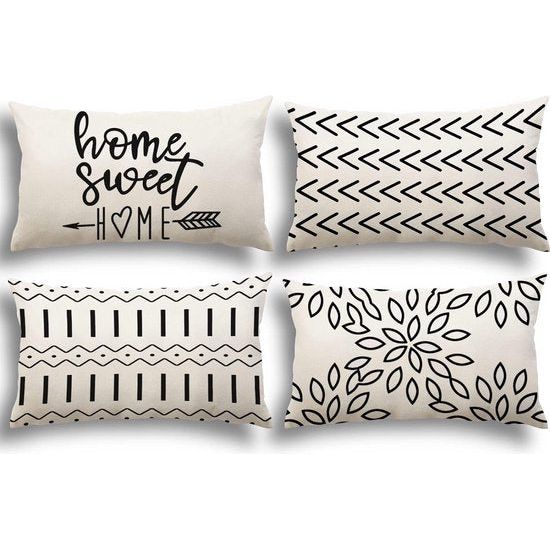 Set van 4 kussenslopen linnen kussenovertrekken, sierkussen, kussenslopen voor bank, tuinbed, bank, kussen, 30 x 50 cm (set van 4)