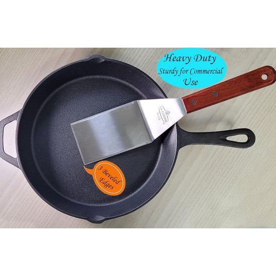 Stainless Steel Grill Spatula Set - Heavy Duty Long Plancha Spatula, Burger Smash Spatula, Chopper / Scraper with Solid Wood Handle, Ideal for Grill, Teppanyaki, Kitchen