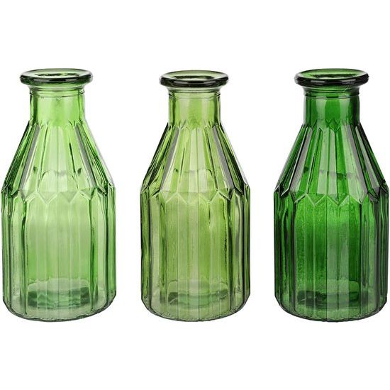 Vaas 'Almería' groen set van 3 - Ø 7 x 16 cm Translation: Set van 3 groene vazen 'Almería' - Ø 7 x 16 cm