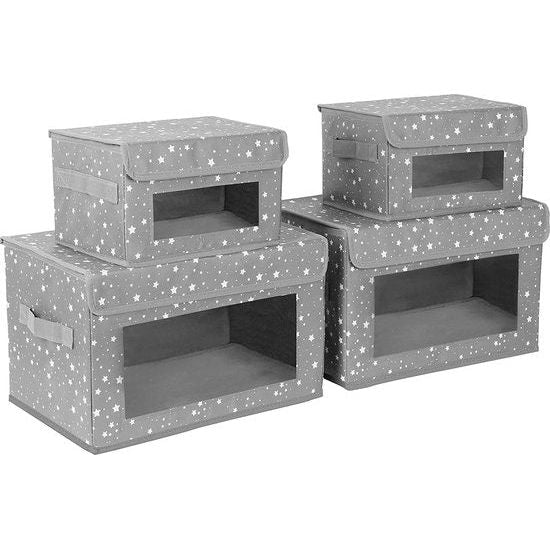 Opbergdoos stof met deksel (4 stuks) - opvouwbare opbergdoos kinderspeelgoed kist met deksel, handgrepen en ramen - opbergsysteem kledingkast, kinderkamer en kantoor - 2 maten
