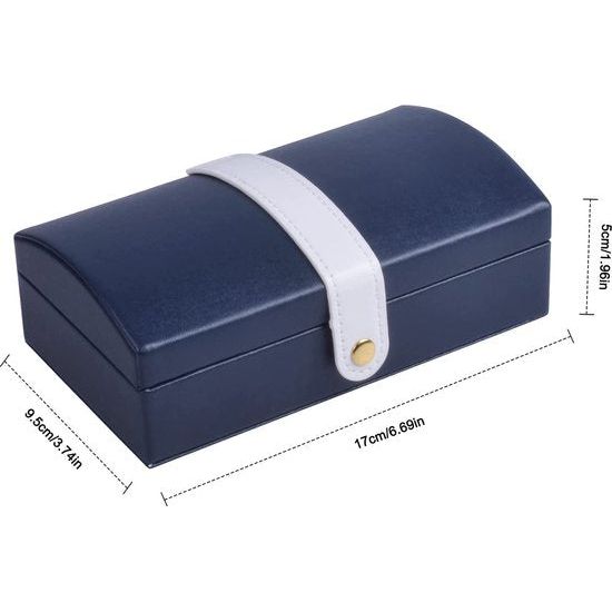 2-laags PU-opbergdoos voor ringen, oorbellen, armbanden, kettingen, reissieraden, organisator, geschenkdoos voor meisjes, vrouwen (blauw)