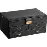 Sieradendoos, 27 x 16 x 12 cm, sieradendoos met 2 laden, sieradenorganizer met spiegel, PU-lederen sieradenopslag, voor ringen, armbanden, oorbellen, fluwelen voering