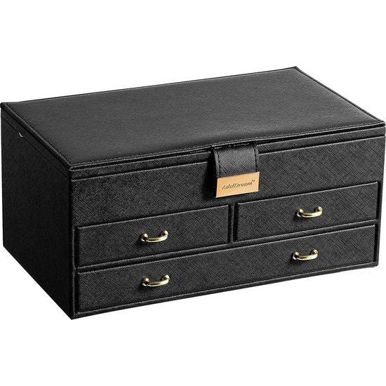 Sieradendoos, 27 x 16 x 12 cm, sieradendoos met 2 laden, sieradenorganizer met spiegel, PU-lederen sieradenopslag, voor ringen, armbanden, oorbellen, fluwelen voering