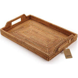 Serveerdienblad, rechthoekig, antislip, met handvat, rotan (natuurlijk, 37 x 26 x 3,5 cm)