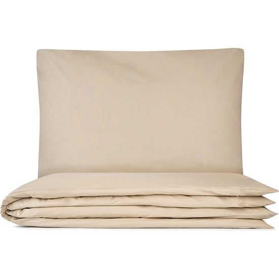 Deluxe Beddengoedset, 155 x 220 cm, 100% katoen, dekbedovertrek met kussensloop 80 x 80 cm, hoogwaardig dekbedovertrek met ritssluiting, Made in EU, beige, 155 x 220 cm