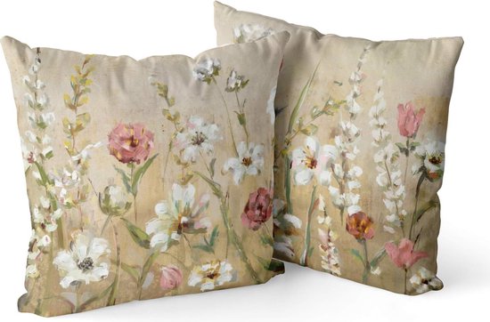 Set van 2 kussenslopen met 2 kussenslopen, 50 x 50 cm, abstracte bloemen, aquarel, decoratie, gele kussenslopen, vierkant, zacht, boerderijkussenslopen voor bank, bed, auto