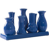 Handgemaakte keramische decoratieve bloemenvazen set van 7 mini-vazen in blauw