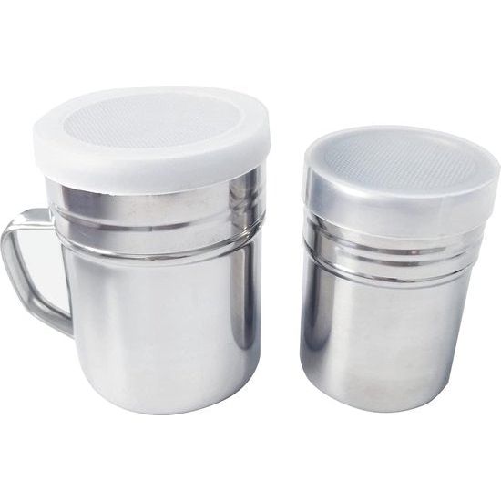 2 stuks poedersuikerstrooier, met deksel, poedersuiker-strooier, meelstrooier, poedersuiker, roestvrijstalen poederstrooier, meelzeef, voor thuis, restaurant, outdoor