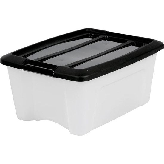 Opbergdoos van kunststof, 15 l, bureau-opbergdoos, set van 3, BPA-vrij, NTB-15, zwart, stapelbaar, sluitclips, 39,5 x 29 x 18,5 cm