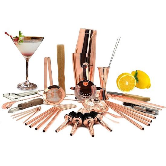 Barset, 32-delige cocktailshakerset, premium barmanset voor thuis en bar, barmanmixset, roségoud, handwas. Barset, 32-delige cocktailshakerset, premium barmanset voor thuis en bar, barmanmixset, roségoud, handwas.