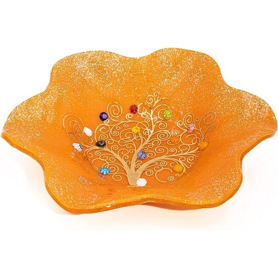 Venezia Schaal Bord Decoratie Opbergschaal Boom des Leven Murano-glas versierd met murrines en bladgoud cadeau-idee Handgemaakt Made Italy (cm13x13)