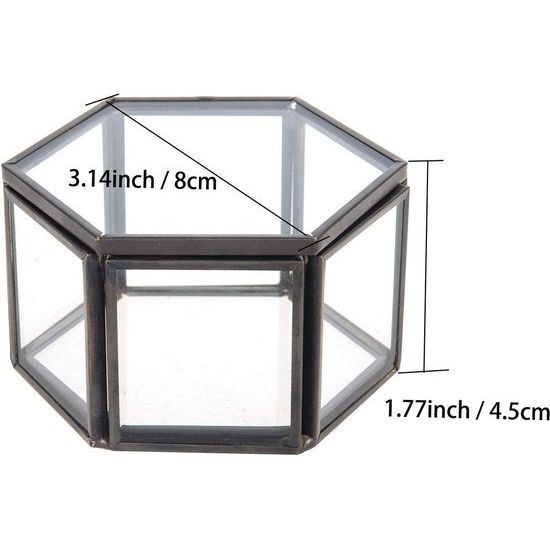 Glazen juwelendoos, geometrische ringdoos, opslag, decoratie, bloemen, sieraden voor woonkamer, Moederdag, bruiloft, 8 x 7 x 4,5 cm (zwart)