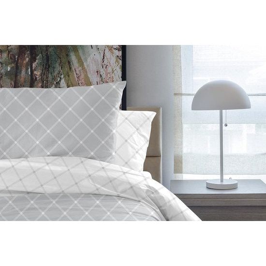 Biologisch premium beddengoed in alle maten 135 x 200 cm | 140 x 200cm | 155 x 220 cm (ruit Doubleface zilver, 135 x 200 + 80 x 80 cm)