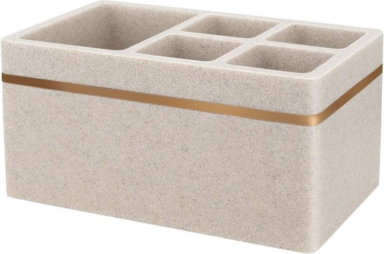 Tandenborstelhouder, 5 vakken, elektrische tandenborstelhouder met afvoergat, tandenborstelstandaard, hars, tandenborstelhouder voor badkamer, tandenborstelhouder voor tandpasta, zand, kaki