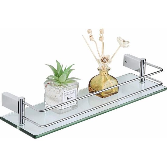 Doucheplank chroom glazen plank roestvrijstalen doucheplank badkamerplank douchemand shampoohouder voor douche badkamerplank voor badkamer en keuken 400 mm x 130 mm x 66 mm, EGC1000-40C