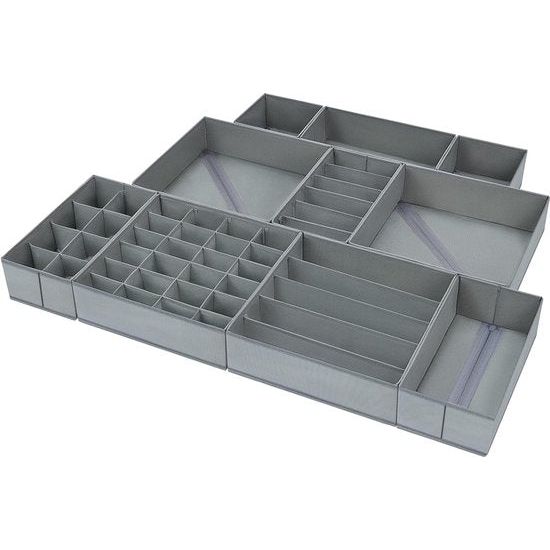 10 stuks stoffen opbergdozen, lade-organizer, opvouwbare kledingkast-organizer, opbergsysteem voor ondergoed, beha's, sokken, kleding, grijs