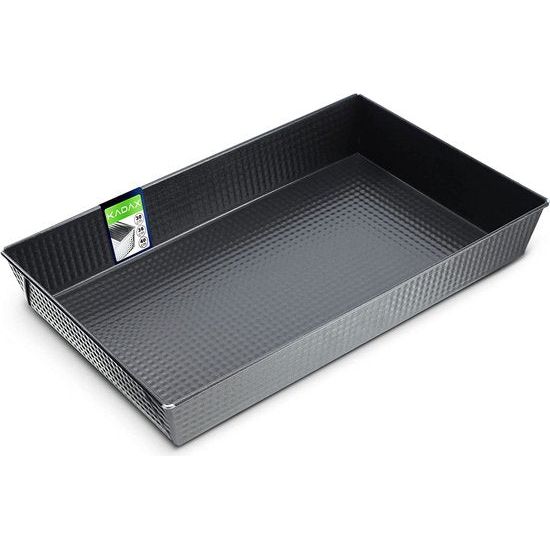 Rechthoekige bakvorm, bakplaat in 3 maten, hoge metalen randen voor cake, toastbrood, cheesecake, brownie, onderhoudsvriendelijke bakvorm, warmteverdeling (40 x 25,5 cm, zwart)