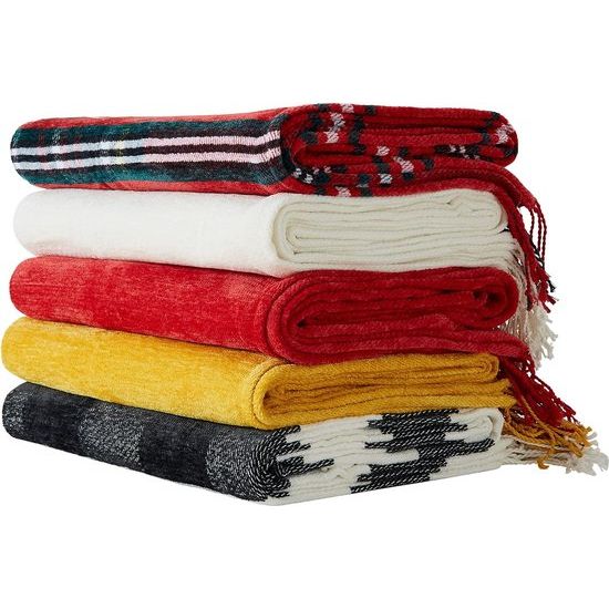 Zachte, gebreide, wollen deken, kwast, plaid, knuffeldeken, bankdeken, slaapdeken, deken, deken, deken, 127 x 152 cm, meerkleurig (zwart)