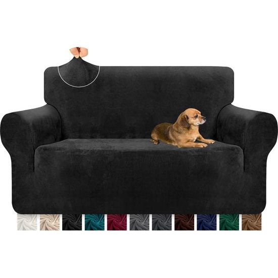 1 Piece Thick Couch Cover Ultra Soft Velvet Sofa Cover High Stretch Non-Slip Sofa Cover Two-seater Couch Cover Furniture Protector for Cat, Dog, Pet (2 Seater, Black)