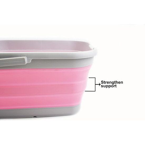 Foldable rectangular, convenient bucket, 12 liters, 1, gray/pink