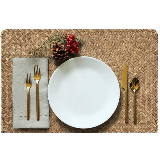 Set van 6 natuurlijk zeegras rotan placemats, geweven tafelmat, koffiepad voor eettafel en keuken, rechthoekig, 17 x 11,8 inch (koffie)