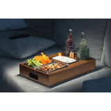 Snachbox sofatdienblad, bank, bar, 3 schalen voor chips en snacks, bekerhouder, dienblad met plank van hout (bamboe) als butler voor bank of bed, organizer, baraccessoires