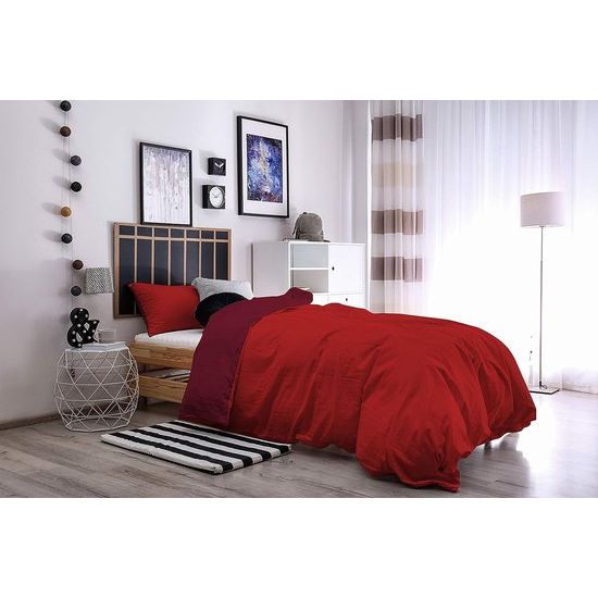 Doubleface dekbedovertrek in natuurlijke kleur, 100% katoen, oliegroen/flessengroen, tweepersoons