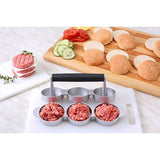 GRÄWE Hamburgerpers voor 3 mini-burgerpers, 3 mini-hamburgerpers van gegoten aluminium met antiaanbaklaag en 60 vellen bakpapier