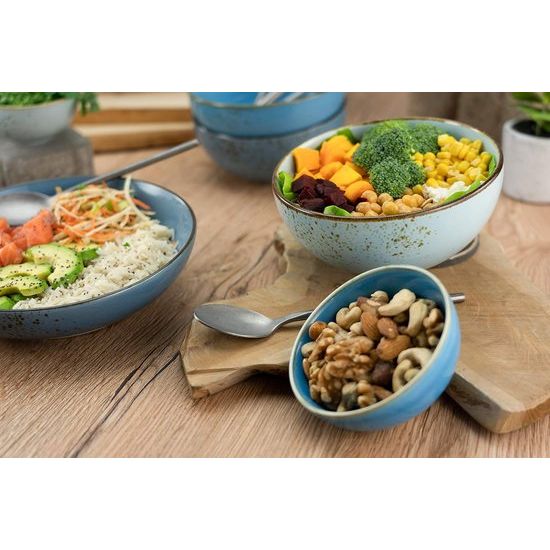 Serie Nature Collection Aqua, 4-delige serviesset, mueslikom, smoothibowl van aardewerk