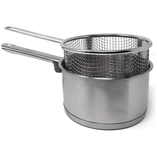 Braadpan met frituurmand - steelpan - steelpan - boterpan - braadpan - geschikt voor inductie - RVS - Ø 16 cm