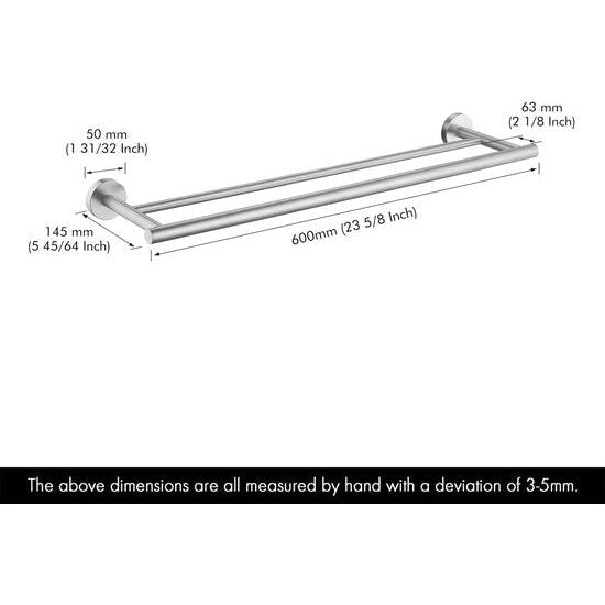 Double Towel Rail Bathroom Towel Holder Stainless Steel Wall Mounted 60 cm Brushed A2001S60-2