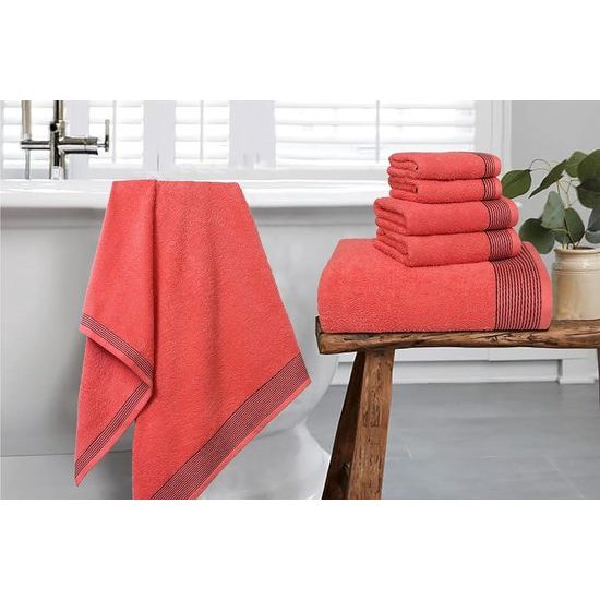 Ultra Soft Set van 6 katoenen handdoeken, bevat 2 extra grote badhanddoeken 70 x 140 cm, 2 handdoeken 40 x 60 cm en 2 washandjes 30 x 30 cm, koraaloranje