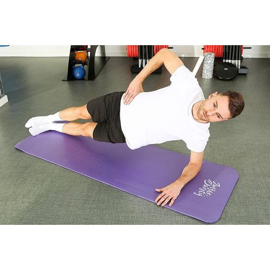 Originele yogamat met draagriem, gymnastiekmat inclusief oefeningen, fitnessmat antislip, 180 x 60 x 1 cm, lila