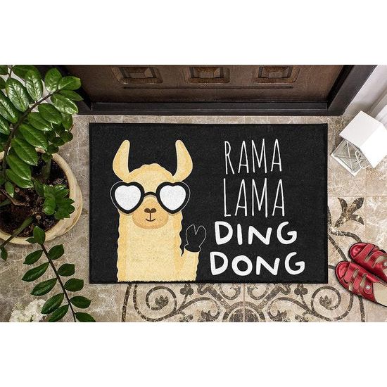 Voetmat met spreuk Rama Lama Ding Dong - grappig - binnen en buiten - wasbaar - lama-motief - housegeschenken - vuilvangmat - deurmat - deco - cadeau-idee