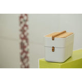 Lexon Cotton-box, wit/bamboe, 15,4 x 9,4 x 8,4 cm