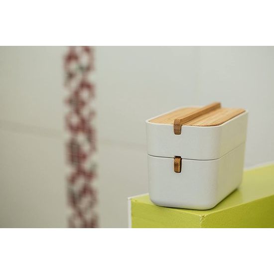 Lexon Cotton-box, wit/bamboe, 15,4 x 9,4 x 8,4 cm